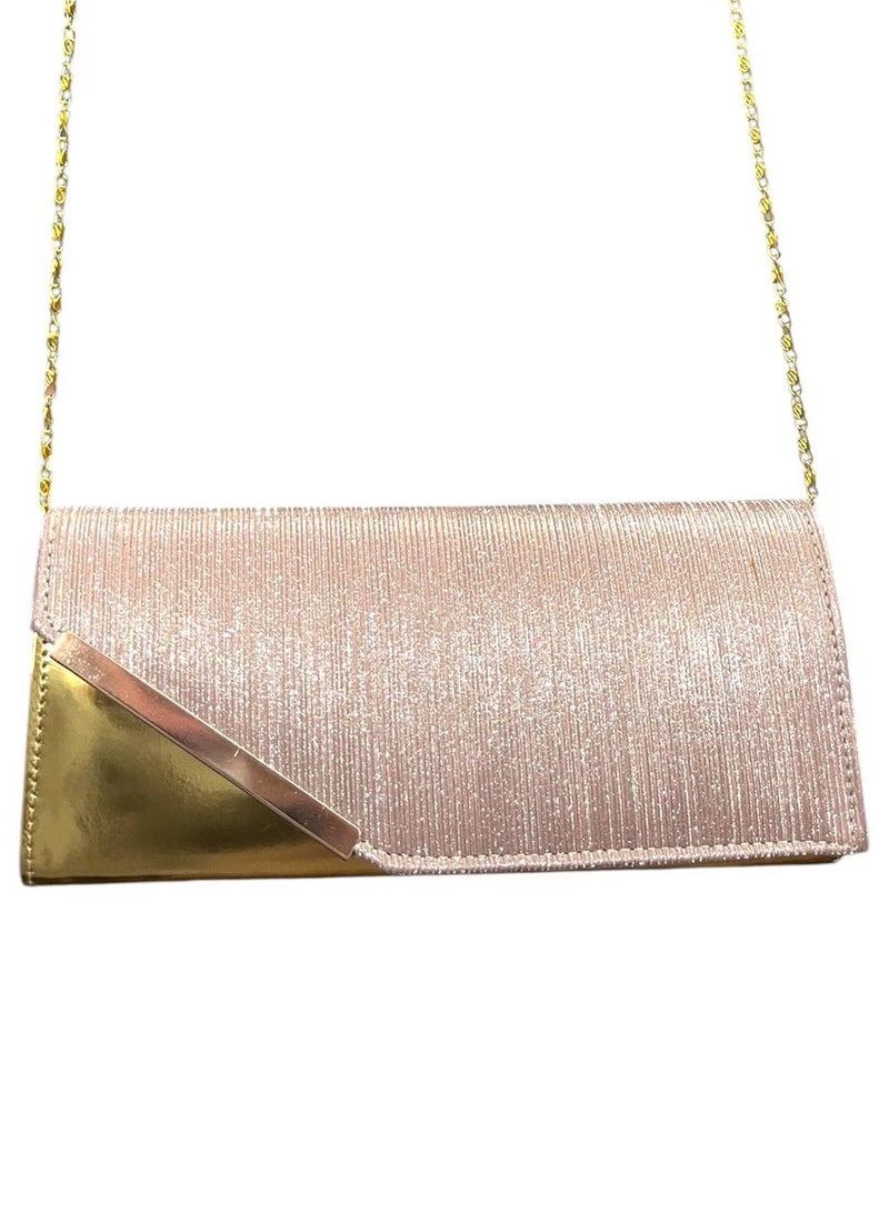 Elegant Women Soiree Handbag Shiny Design Chain Shoulder Strap Evening Bag gold - Image 3